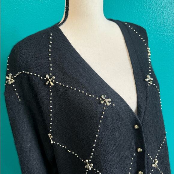 Vintage Karen Scott Angora Silk Lambswool Black Beaded Sweater Women's 2X - Picture 9 of 10